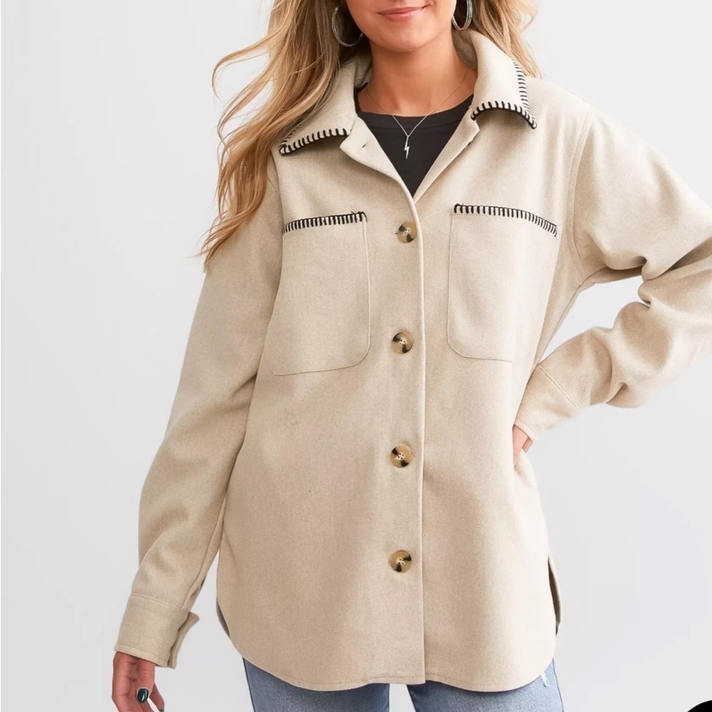 BKE Whipstitch Shacket Beige XSmall NWT
